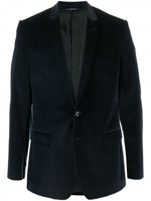 Однобортный бархатный пиджак Dolce & Gabbana. Цвет: синий