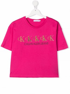 Футболка с логотипом Calvin Klein Kids. Цвет: розовый