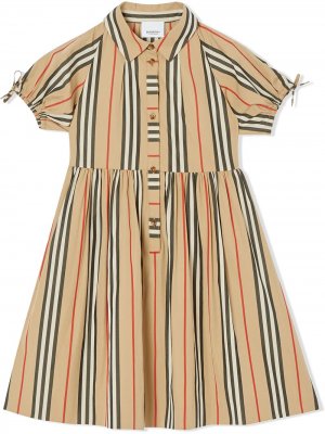 Поплиновое платье в полоску Icon Stripe Burberry Kids. Цвет: нейтральные цвета