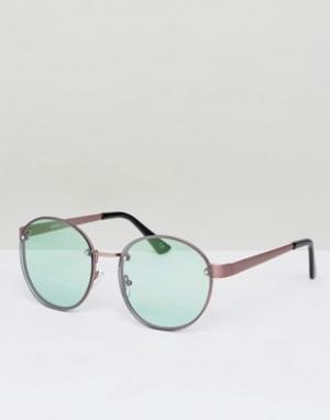 Круглые солнцезащитные очки в стиле 90-х с бледно-зелеными стеклами ASOS. Цвет: медный