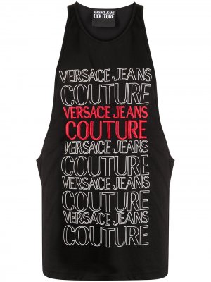 Топ без рукавов с вышитым логотипом Versace Jeans Couture. Цвет: черный