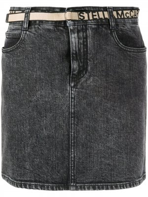 Джинсовая юбка с логотипом на поясе Stella McCartney. Цвет: черный