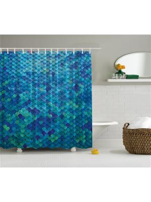 Фотоштора для ванной Однотонные узоры, 180*200 см Magic Lady. Цвет: синий, голубой, зеленый, черный