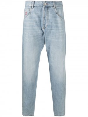 Зауженные джинсы с эффектом потертости Brunello Cucinelli. Цвет: синий