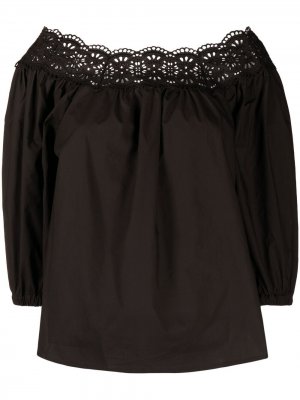 Блузка с открытыми плечами и английской вышивкой P.A.R.O.S.H.. Цвет: черный