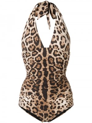 Двусторонний купальник с леопардовым принтом Dolce & Gabbana. Цвет: коричневый