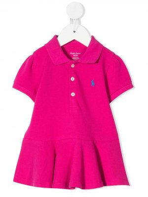 Платье с воротником поло и вышитым логотипом Ralph Lauren Kids. Цвет: розовый
