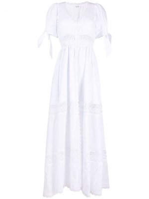 Поплиновое платье-рубашка макси с кружевной отделкой Charo Ruiz Ibiza. Цвет: белый