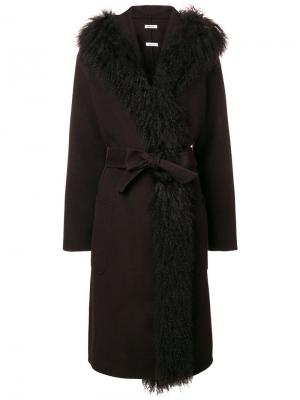 Пальто с драпировками и поясом P.A.R.O.S.H.. Цвет: коричневый