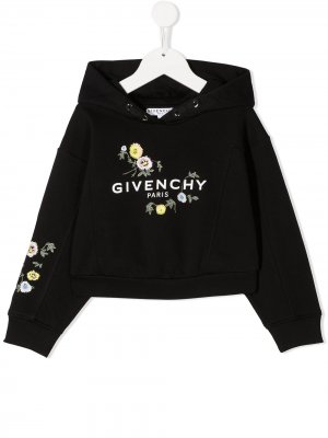Худи с цветочным принтом и логотипом Givenchy Kids. Цвет: черный