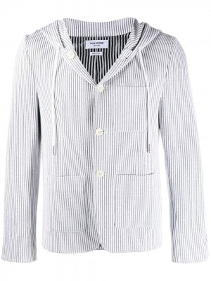 Полосатый пиджак из сирсакера с капюшоном Thom Browne. Цвет: серый