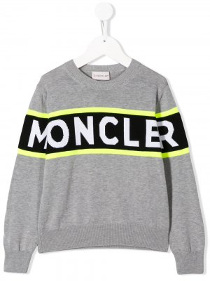 Джемпер вязки интарсия с логотипом Moncler Enfant. Цвет: серый