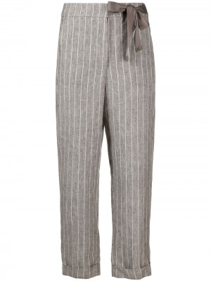 Укороченные брюки с кулиской и узором в тонкую полоску Peserico. Цвет: серый