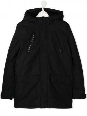 Пальто с капюшоном и логотипом BOSS Kidswear. Цвет: черный