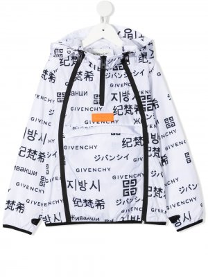 Непромокаемая куртка с капюшоном и логотипом Givenchy Kids. Цвет: белый