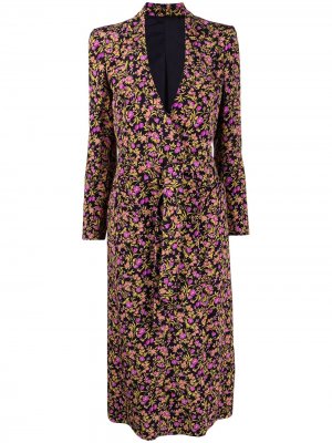 Длинное пальто с цветочным принтом Blazé Milano. Цвет: черный