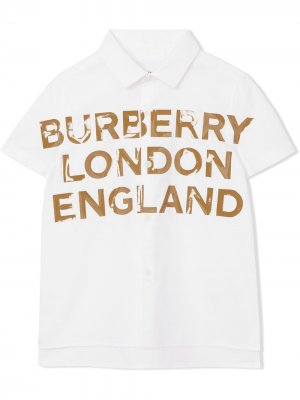 Рубашка с логотипом Burberry Kids. Цвет: белый