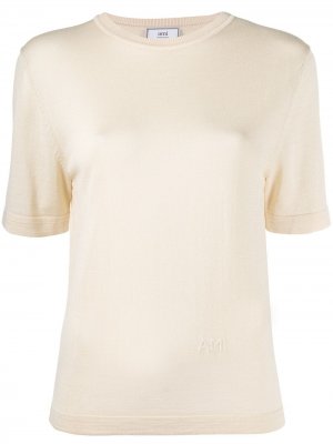 Трикотажная футболка с короткими рукавами AMI Paris. Цвет: нейтральные цвета