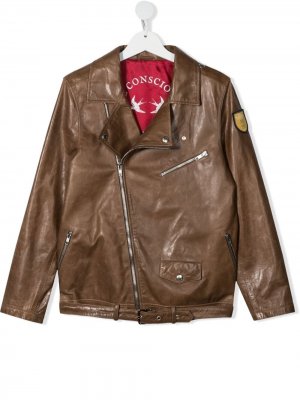 Байкерская куртка с нашивкой-логотипом Brunello Cucinelli Kids. Цвет: коричневый