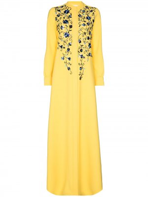 Платье-кафтан с вышивкой и высоким воротником Carolina Herrera. Цвет: желтый