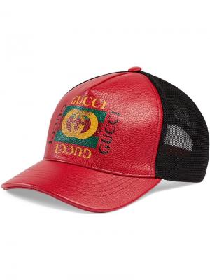 Бейсбольная кепка с принтом логотипа Gucci. Цвет: красный