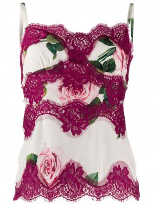 Кружевной топ с цветочным принтом Dolce & Gabbana. Цвет: нейтральные цвета
