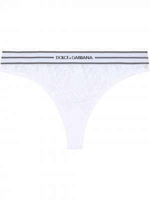Трусы-стринги с логотипом Dolce & Gabbana. Цвет: белый