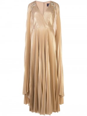Вечернее платье с плиссировкой Marchesa Notte. Цвет: золотистый