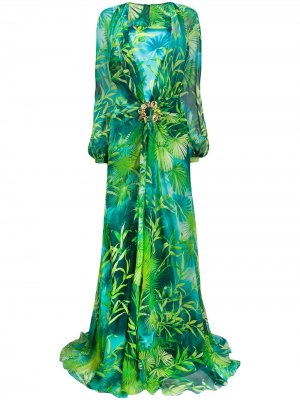 Длинное платье с принтом Jungle Versace. Цвет: зеленый