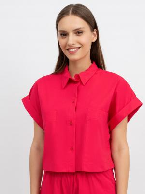 Укороченная рубашка с длинными накладными карманами ярко-розового цвета Mark Formelle. Цвет: я.розовый