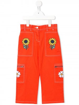 Прямые джинсы с цветочной вышивкой Stella McCartney Kids. Цвет: красный