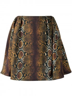 Расклешенная юбка мини со змеиным принтом Versace. Цвет: коричневый