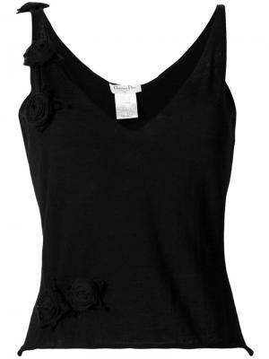 Блузка без рукавов с цветочной аппликацией Christian Dior. Цвет: черный