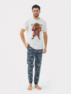Комплект мужской (футболка, брюки) бежевый с принтом Mark Formelle. Цвет: молочный +графитовый камуфляж