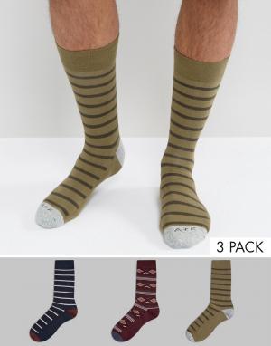 Набор из 3 пар носков в темно-синюю полоску и с бордовым узором Abercrombie & Fitch. Цвет: мульти