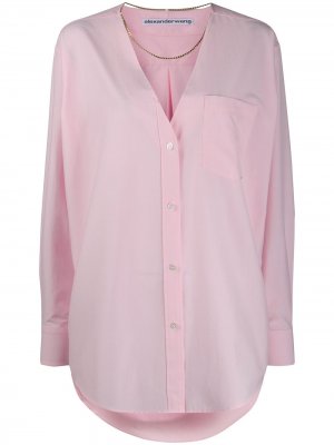 Рубашка оверсайз с глубоким V-образным вырезом Alexander Wang. Цвет: розовый
