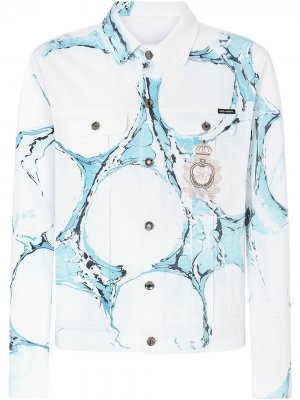 Джинсовая куртка с принтом Dolce & Gabbana. Цвет: белый