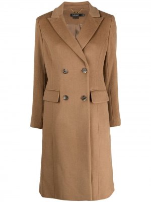 Двубортное пальто с заостренными лацканами Lauren Ralph. Цвет: коричневый