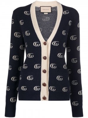 Жаккардовый кардиган с логотипом Double G Gucci. Цвет: синий