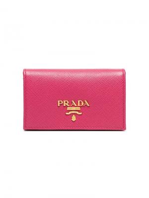Фактурный кошелек с логотипом Prada. Цвет: розовый