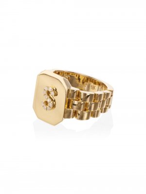 Золотое кольцо-печатка с бриллиантами SHAY. Цвет: металлик