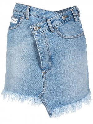 Джинсовая юбка мини асимметричного кроя Gcds. Цвет: синий