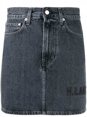 Джинсовая юбка с вышитым логотипом Helmut Lang. Цвет: серый