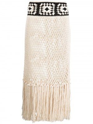 Сетчатая юбка с бахромой Alanui. Цвет: нейтральные цвета