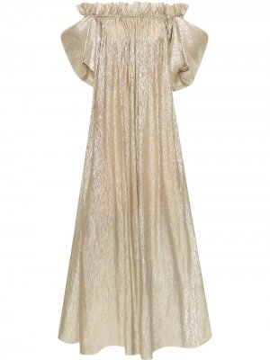 Длинное платье с открытыми плечами Oscar de la Renta. Цвет: серебристый