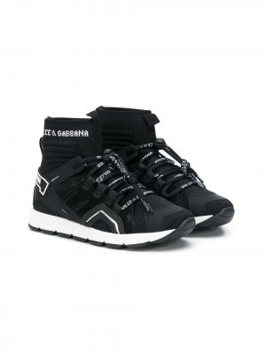 Слипоны на шнуровке с носочной вставкой Dolce & Gabbana Kids. Цвет: черный
