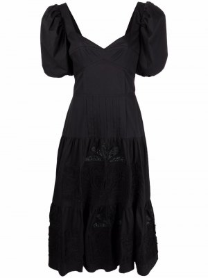 Платье миди с объемными рукавами и вышивкой Johanna Ortiz. Цвет: черный