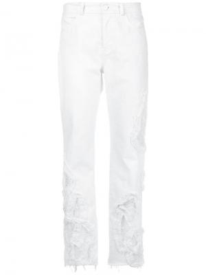Рваные укороченные джинсы Preen By Thornton Bregazzi. Цвет: белый