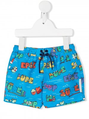 Плавки-шорты с принтом Super Dude Stella McCartney Kids. Цвет: синий