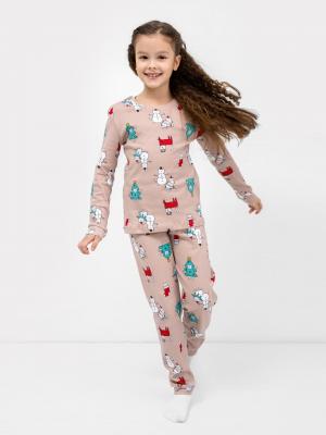 Хлопковая пижама для девочек (лонглсив и брюки) разноцветная с новогодними героями Mark Formelle. Цвет: новогодние герои